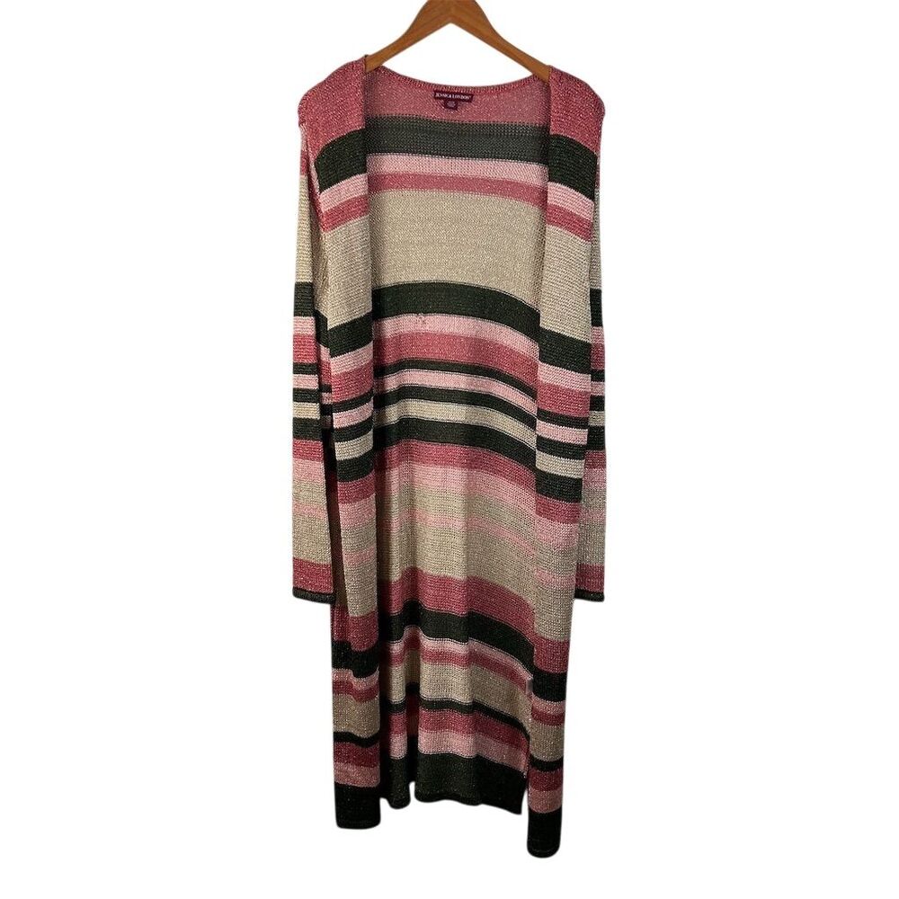 Jessica London Women's Plus Striped Long Duster Cardigan Sweater 18W
